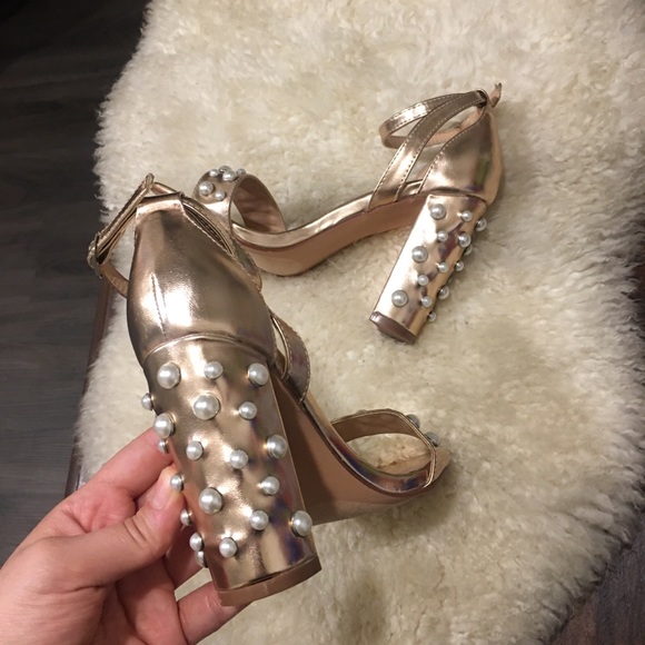 Steve Madden - Pearled Rose Gold Block Heels 7 - Picture 5 of 16